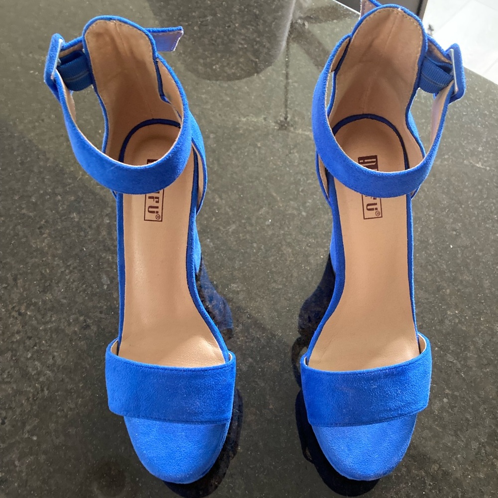 Never worn royal blue suede platform heels